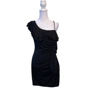 Intermission Elegant Little Black Dress, Cocktail One Shoulder Ruffled Mini Sz 6